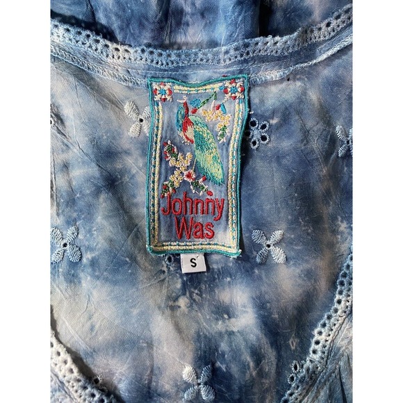 Johnny Was Tunic Dress Blue Tie Dye Eyelet Embroidery Sleeveless Button … - Picture 8 of 8